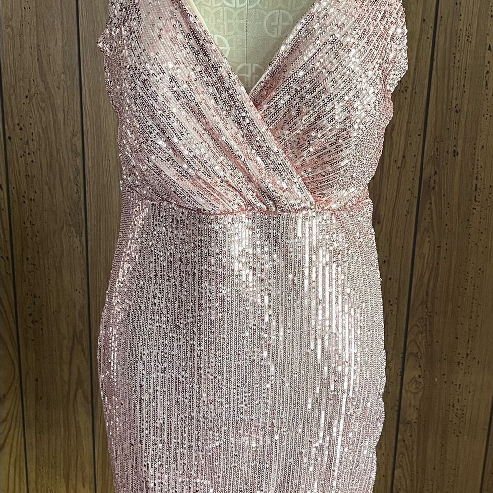 Aarfar rose gold  Sequin Wrap Midi Dress size xl